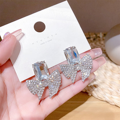 Sparkling Bow Shape Zircon Korean Earrings – Elegant Fashion Jewellery, Stylish Accessory for Women