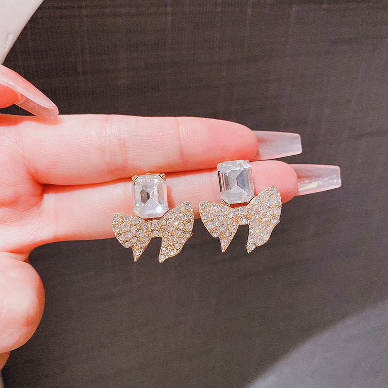 Sparkling Bow Shape Zircon Korean Earrings – Elegant Fashion Jewellery, Stylish Accessory for Women