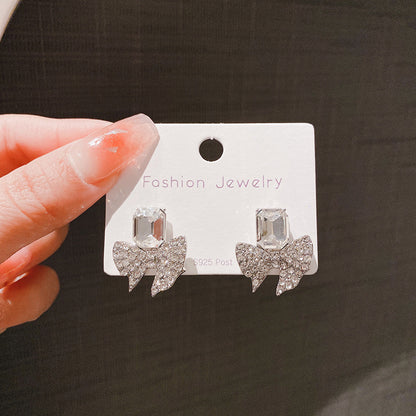 Sparkling Bow Shape Zircon Korean Earrings – Elegant Fashion Jewellery, Stylish Accessory for Women