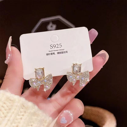 Sparkling Bow Shape Zircon Korean Earrings – Elegant Fashion Jewellery, Stylish Accessory for Women