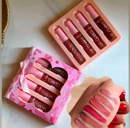 4-Piece Color Castle Bow Lip Gloss Set – Cute Bow Design, Vibrant Shades, Smooth &amp; Glossy Finish