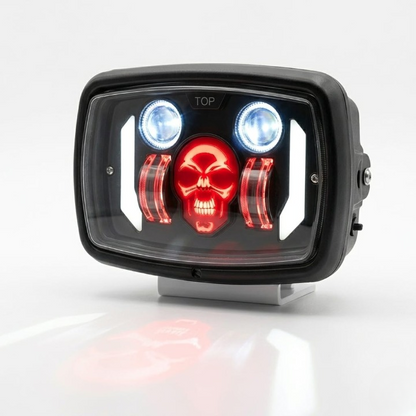 Premium Skull Headlamp for All Bikes – Aggressive Red Skull DRL with Dual LED Projectors