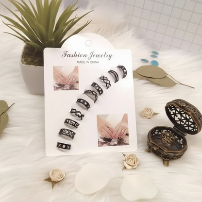 10 Pcs Adjustable Alloy Rings Set for Women & Girls