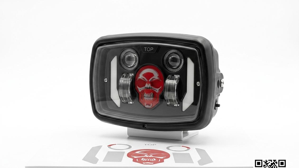 Premium Skull Headlamp for All Bikes – Aggressive Red Skull DRL with Dual LED Projectors
