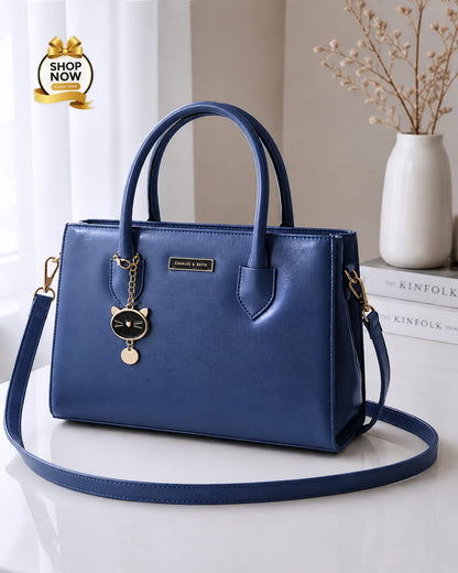 Charles And Keith 2 Zipper Bag Leatherette Handbag With Small Cat Charm