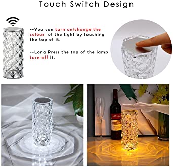 16-Color RGB Crystal Diamond Touch Lamp – Rechargeable Touch Control LED Lamp with Remote
